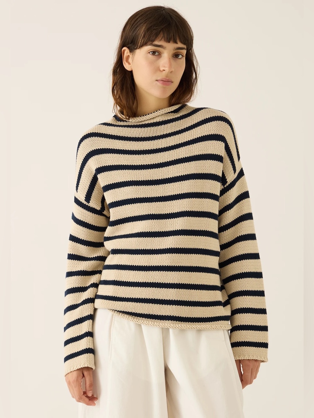 Demylee New York Lamis natural and navy striped cotton sweater size S